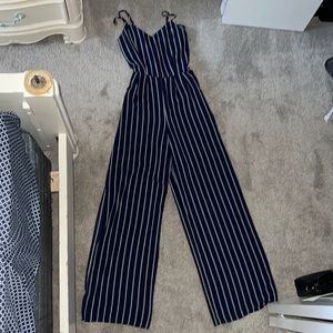 Monteau Blue Striped Jumpsuit